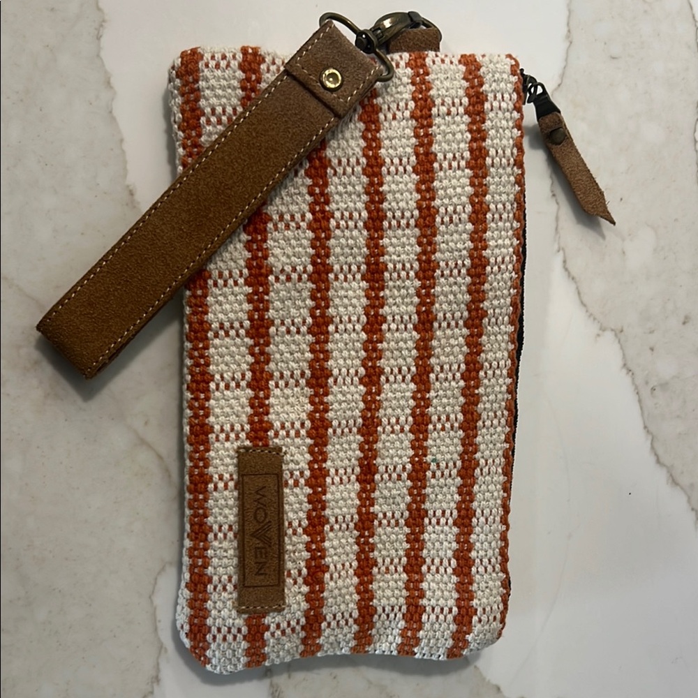 Woven Orange and Cream Wristlet